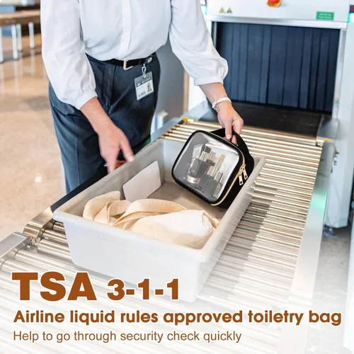 Miniatura 2 de Bolsa de aseo transparente Wedama, paquete de 2 bolsas de maquillaje transparentes con asas, bolsas cosméticas de PVC para mujeres y hombres, bolsas