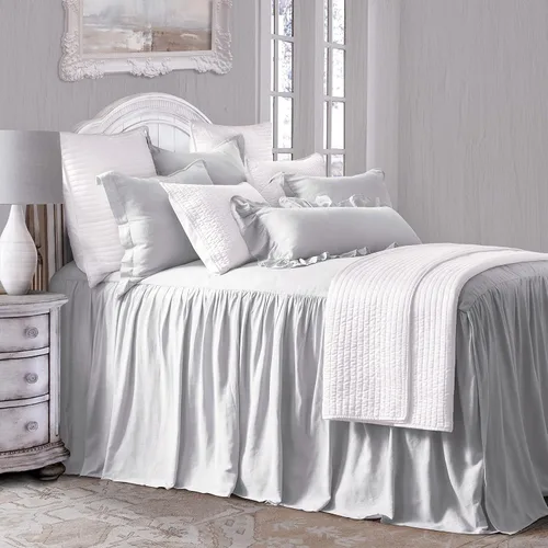 Miniatura 11 de HiEnd Accents Luna - Juego de ropa de cama de lino lavado de 3 piezas con falda con volantes y fundas de almohada, tamaño King, romántico
