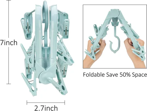 Miniatura 4 de Perchas plegables con 26 clips de secado, colgador de ropa interior con clips, clip de plástico para ropa sucia y colgador de secado por goteo