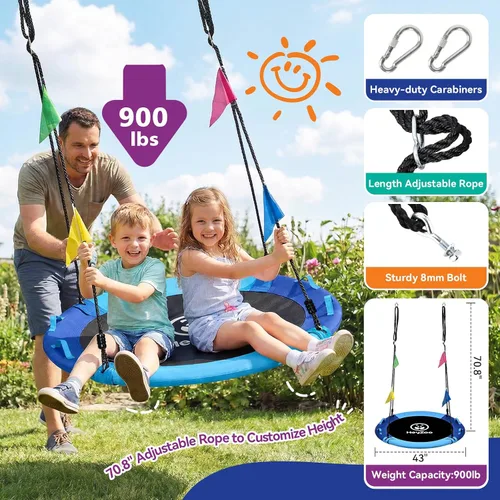Miniatura 2 de HeyZoo Columpio de Árbol de 43 Pulgadas, Conjunto de Columpio de Platillo para Niños con Capacidad de Peso de 408 Kilos, Incluye Giratorio de 360