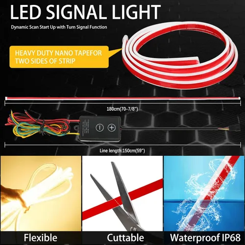 Miniatura 3 de DREAMOTOR Tira de luz para capó de automóvil de 60 pulgadas, luz LED dinámica para exterior blanca, flexible e impermeable, tira de luz diurna