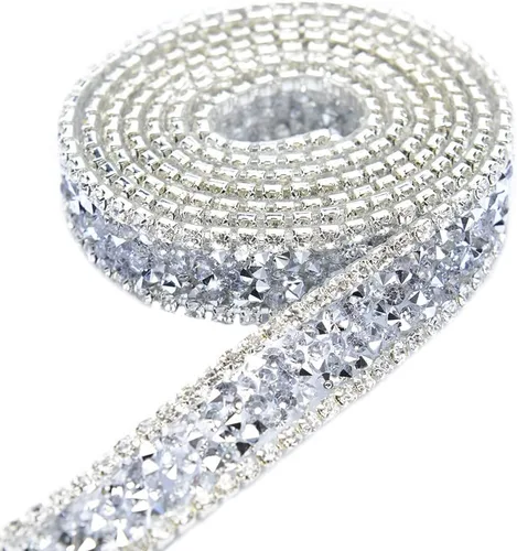 Miniatura 7 de Apliques de diamantes de imitación de cristal de 1 yarda, cinta de diamantes de imitación brillante, rollo cosido o caliente para vestidos