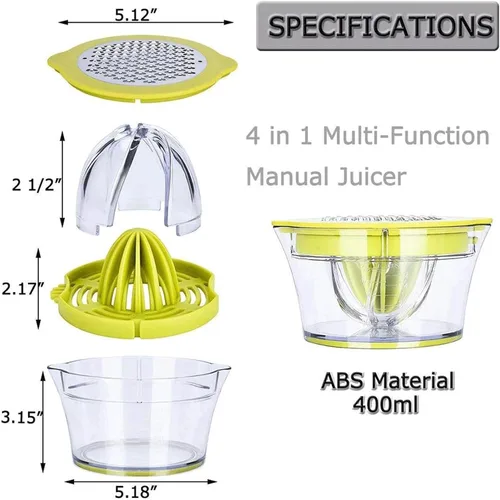 Miniatura 2 de Drizom Exprimidor manual de limón y naranja con taza de medición integrada y rallador, 12 onzas, verde