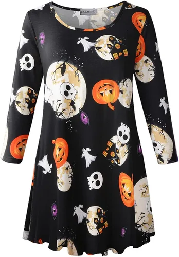 LARACE - Blusa de talla extragrande con manga de 34 para mujer, blusa tipo túnica holgada y larga con corte acampanado