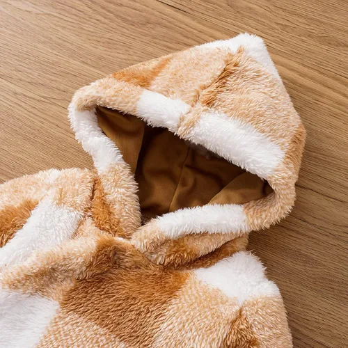 Miniatura 4 de MIEKISA Mameluco peludo a cuadros con capucha para bebés, niños y niñas, otoño e invierno