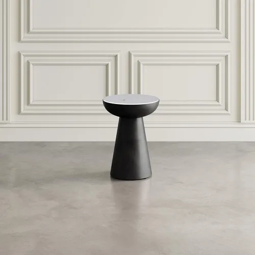Miniatura 2 de Jofran - Mesa auxiliar redonda de pedestal con parte superior de mármol y base de hierro, mesa moderna para sala de estar, dormitorio, color blanco