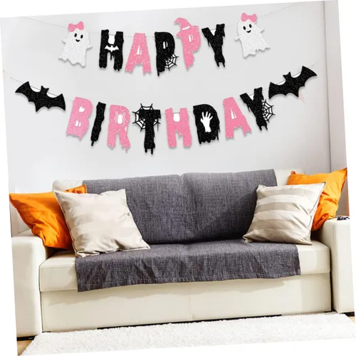 Miniatura 2 de Banner de cumpleaños de Halloween, guirnalda con temática de fantasma, suministros de decoración de fiesta, 6.83 x 1 pulgadas para un ambiente