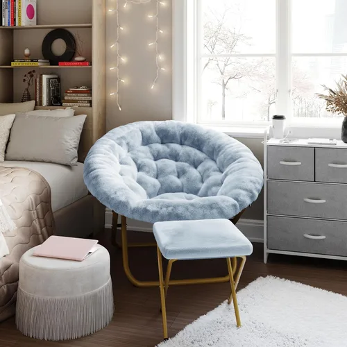 Miniatura 2 de Flash Furniture Gwen - Silla plegable de gran tamaño con otomana, silla lunar de piel sintética, marco de acero duradero, para dormitorio