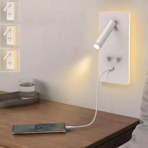 Miniatura 7 de M04 - Apliques regulables para montaje en pared, luz de lectura, lámpara de noche con puerto USB, enchufable, lámparas de pared con cable duro