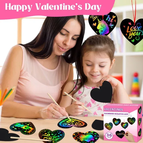 Miniatura 2 de MDCGFOD Paquete de 36 regalos para el día de San Valentín para niños, cuna de corazón para arañar arco iris, manualidades de San Valentín para 36