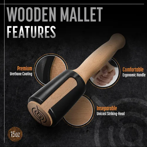 Miniatura 5 de Mazo de tallado de madera de precisión de 15 onzas para carpintería, cómodo mango de madera que reduce la fatiga de la mano, cabeza de uretano que