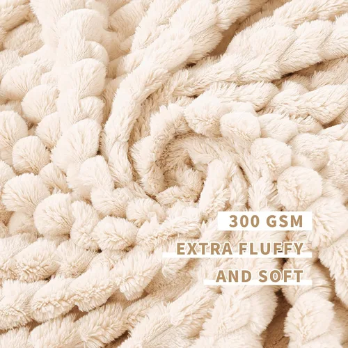 Miniatura 5 de FY FIBER HOUSE Manta de Vellón para Sofá 300GMS Súper Suave de Felpa Difusa Mantas y Cobijas para Sofá Cama Oficina, 40x50 Pulgadas, Beige
