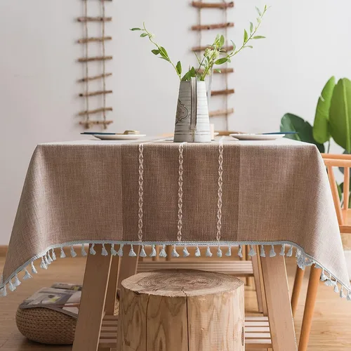 Miniatura 16 de Colorigan Mantel rectangular de lino de algodón con diseño boho, mantel de mesa de granja, mantel oblongo, sin arrugas, para interiores y Lino Crema