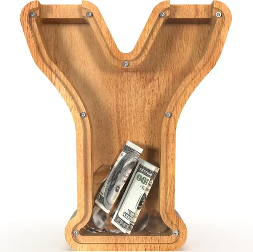Miniatura 90 de Alcancía para niños y niñas, alcancía grande de madera personalizada con diseño recortado, bancos de monedas con letras del alfabeto, caja de ahorro