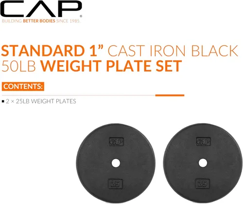 Miniatura 2 de CAP Barbell Placas de peso estándar de hierro fundido de 1 pulgada, individuales y juegos 1.25-50 libras Múltiples opciones