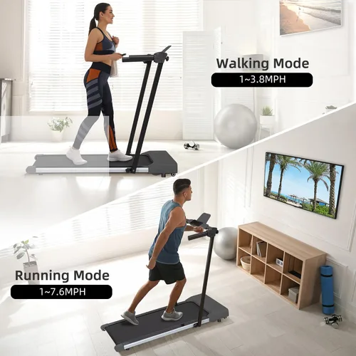 Miniatura 6 de Almohadilla para caminar con barra de asa, caminadora plegable para espacio pequeño, con asas, llave de seguridad, motor silencioso sin escobillas