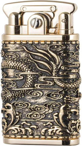 Miniatura 3 de Dragón chino Tipo antiguo Llama suave balancín brazo queroseno encendedor (dorado)