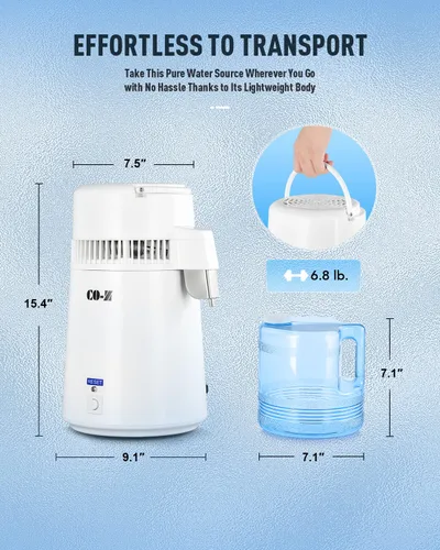 Miniatura 4 de CO-Z Destilador de agua de 1.1 galones, encimera de 750 W, destilador de encimera de oficina en casa destilador de agua que hace la máquina, Máquina