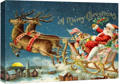 Miniatura 51 de wall26 Lienzo Impreso Arte de Pared Papá Noel Árbol de Navidad Chimenea Celebraciones y Fiestas Ilustración Decorativa Arte Moderno Escénico