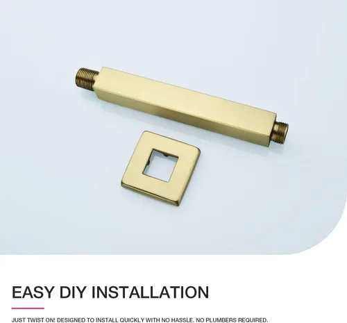 Miniatura 5 de Brazo de ducha de oro cepillado con brida de 6 pulgadas de acero inoxidable recto superior de lluvia cabezal de ducha de extensión de tubo cuadrado