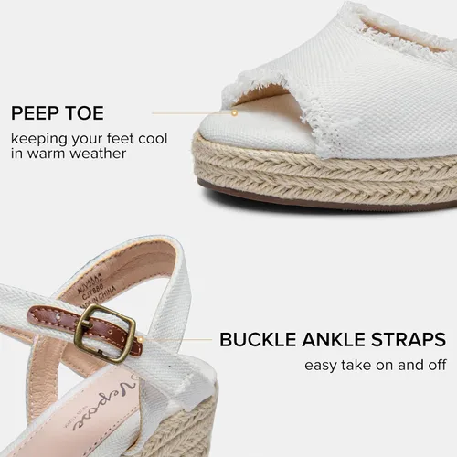 Miniatura 5 de Vepose Sandalias de cuña 80 alpargatas para mujer, sandalias de plataforma de tacón alto y hebilla de tobillo