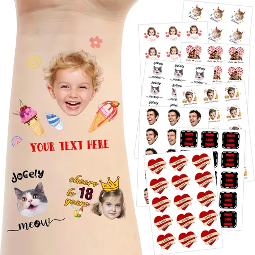 Miniatura 14 de Tatuajes temporales personalizados para la cara, tatuajes faciales personalizados con nombre de foto, logotipo, texto, calcomanía de tatuaje falsa