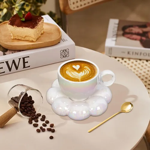 Miniatura 5 de ARISKEY - Taza de café de 300 ml para mujeres, lindo juego de taza de té y platillo con cuchara, perfecta para latte y leche, una elección cálida