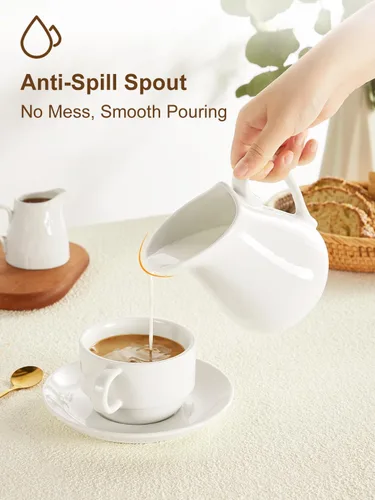Miniatura 4 de Jarra de crema de leche de porcelana de 17 onzas con asa, crema blanca, apta para microondas y congelador