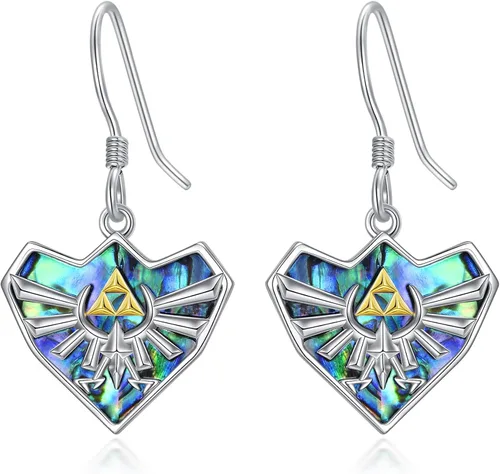 YFN Zelda - Aretes colgantes de plata de ley con diseño de triforce Zelda, con temática de abulón, joyería Zelda para mujeres, hombres y niñas