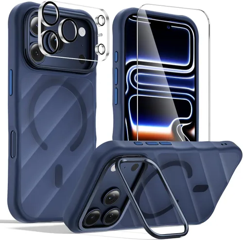 Miniatura 12 de Tigowos - Funda magnética para iPhone 15, resistente a las caídas, sensación de piel mate, a prueba de golpes, delgada, negro mate