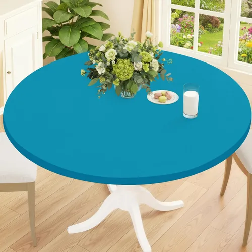 Miniatura 20 de Smiry Mantel Redondo de Spandex, Manteles Elásticos Ajustados Lavables para Mesas de 18"-24", Cubierta de Mesa de Pícnic Elástica Impermeable