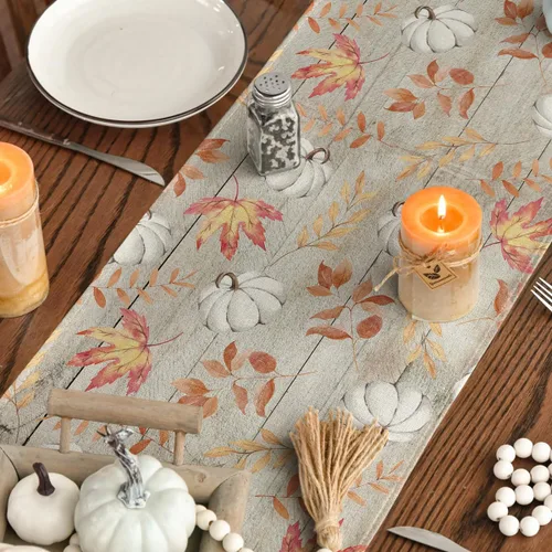 Miniatura 4 de Artoid Mode Camino de mesa de otoño de madera beige con hojas de arce, decoración de mesa de comedor de cocina de otoño de temporada para decoración