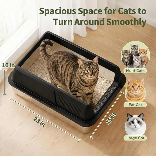 Miniatura 3 de Gimars Paquete de 2 cajas de arena de acero inoxidable XL para gatos grandes y mayores, bandeja de arena de metal para gatos múltiples con lados