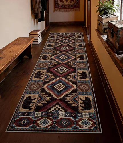 Miniatura 33 de Alfombra de pasillo de 2 x 6 pulgadas para interior - Alfombra de entrada rústica de cabaña con diseño de oso, antideslizante, de pelo bajo