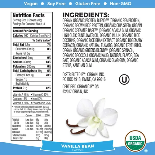 Miniatura 3 de Orgain Proteína vegana orgánica en polvo + verduras, vainilla – 0.81 onzas de proteína a base de plantas, sin gluten, sin lácteos, sin lactosa, sin