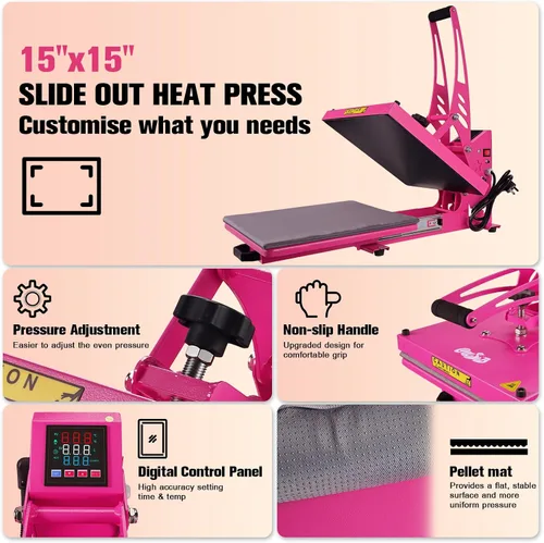 Miniatura 4 de CoolSub, máquina de prensa de calor de 15 x 15 pulgadas con deslizamiento, máquina de transferencia de calor digital industrial para sublimación