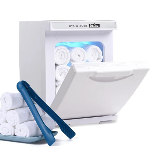 Miniatura 12 de BYOOTIQUE - Calentador de toallas calientes para spa, sala de uñas, pequeña máquina de vapor de toalla de peluquería rosa de 8 litros para cara