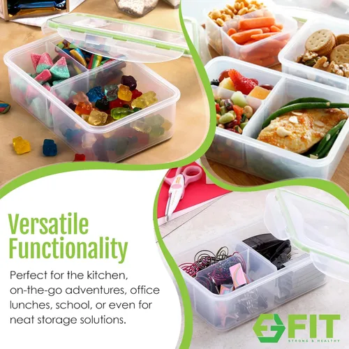 Miniatura 7 de Lonchera Bento para niños y adultos, contenedor reutilizable para preparación de comidas, contenedor de 3 compartimentos con tapa hermética