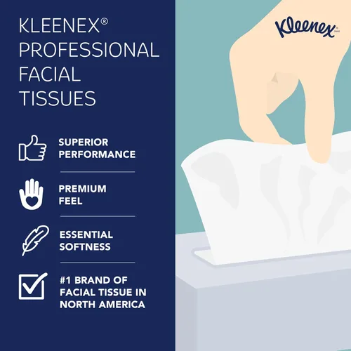 Miniatura 9 de Kleenex Pañuelos Faciales Profesionales, a Granel (21270), 2 Capas, Blanco, Formato de Caja Cúbica Vertical, Diseñado para Empresas