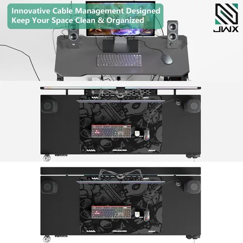 Miniatura 7 de JWX - Escritorio de pie de 4 patas con motor doble, diseño de gestión de cables abatible con luz LED acrílica