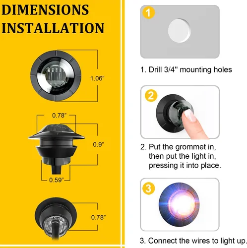 Miniatura 5 de BJZ Juego de 10 luces LED de 3/4 pulgadas, redondas, para remolque, luz de gálibo lateral, color ámbar a azul, luz de cola, bala, indicador de 12V