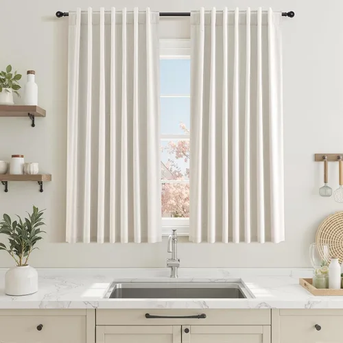 Miniatura 11 de Cortinas Opacas de Lino Beige Blanco de 84 Pulgadas de Largo, Juego de 2 Paneles para Sala de Estar y Dormitorio, Térmicas con Reducción de Ruido