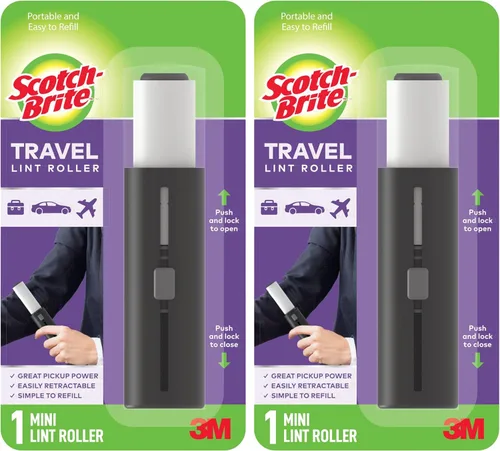 Scotch-Brite Rodillos para pelusas retráctiles 2 paquete, quitapelusas portátiles de tamaño para viajes para pelo de mascotas en ropa, muebles y
