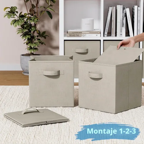 Miniatura 6 de Juego de 8 cubos de almacenamiento de tela plegables cestas organizadoras de tela plegables cajón para guardería incluye asas dobles Más