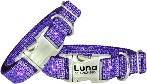 Miniatura 21 de Collar de perro con diamantes de imitación, hebilla grabada y opciones de correa, collares de perro brillantes a la moda, joyas brillantes
