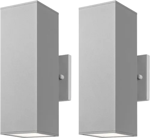 Miniatura 16 de mirrea Moderna luz de porche al aire libre en 2 luces con tubo rectangular de aluminio y cubierta de vidrio templado, aplique de pared impermeable