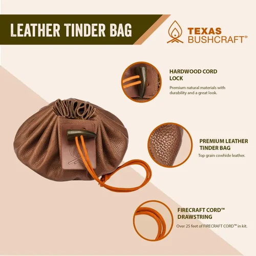 Miniatura 5 de Kit de supervivencia con iniciador de fuego Texas Bushcraft - Barra de hierro y pedernal de acero, herramienta con golpeador Bolsa de yesca