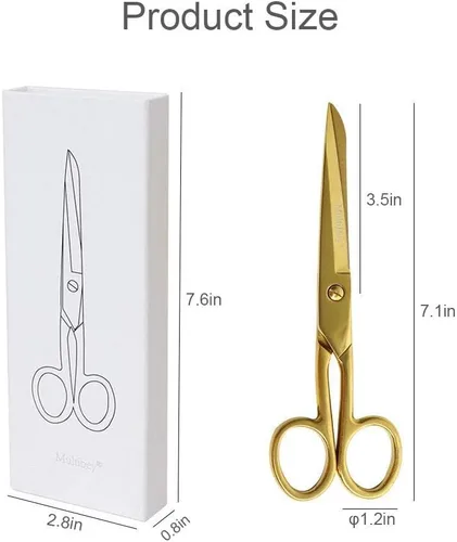 Miniatura 3 de MultiBey Tijeras profesionales doradas de 7 pulgadas, tijeras de tela resistente de acero inoxidable con caja de regalo para oficina, costura y artes