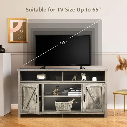 Miniatura 6 de Tangkula Moderno soporte de TV de granja, gabinete de almacenamiento de 59 pulgadas para televisores de hasta 65 pulgadas, puertas dobles de Negro