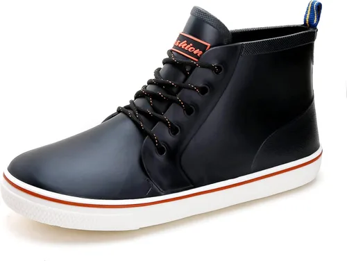 YUHITYGZGS Botas de lluvia para mujeres y hombres, botas de jardín de goma impermeables, unisex, botas de lluvia de tobillo corto, con cordones,